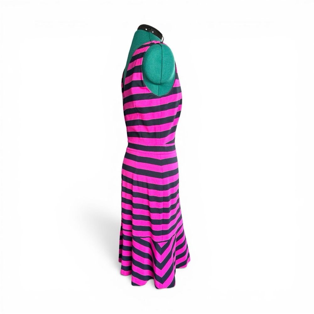 Banana Republic Hot Pink and Black Striped Sleeveless Midi Dress with Ruffle Hem - Picture 6 of 10